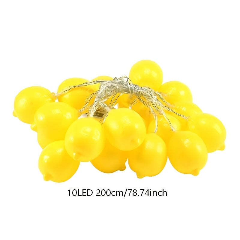 柠檬造型串灯1串（78.74英寸/10个LED）- 电池供电室内外房间装饰灯，暖黄色光源，耐用塑料悬挂室内外装饰灯，适用于婚礼和派对装饰