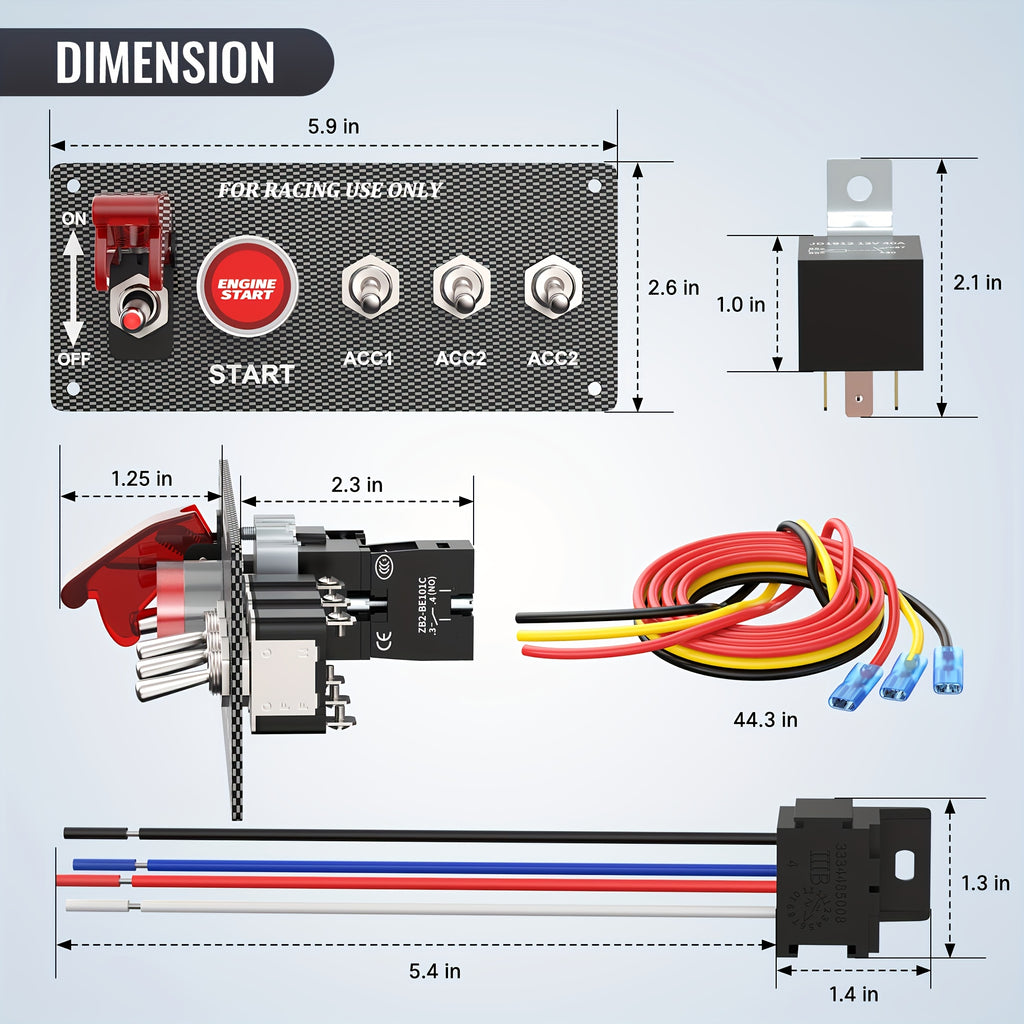 [5-in-1 Engine Start Switch] 12V Rocker Control Panel with Relay Harness LED Light, Multifunctional Car & Boat Modification