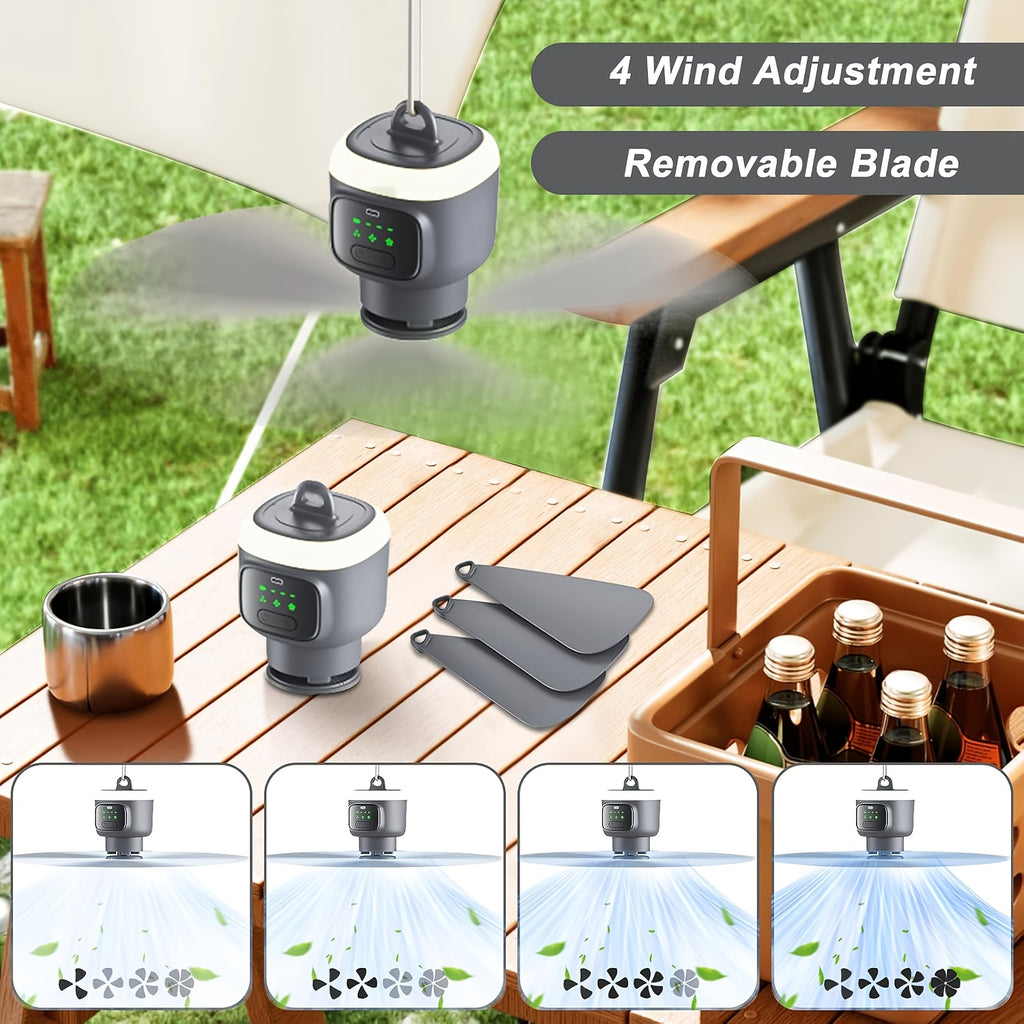 787.4"*590.55"*393.7", 33/8 PCS Set, USB Fast Charging Camping Fan, 3-Speed Adjustable, LED Lighting, 12000mAh Battery, Up to 30H Runtime, Remote Control, for Tent, RV, Camping