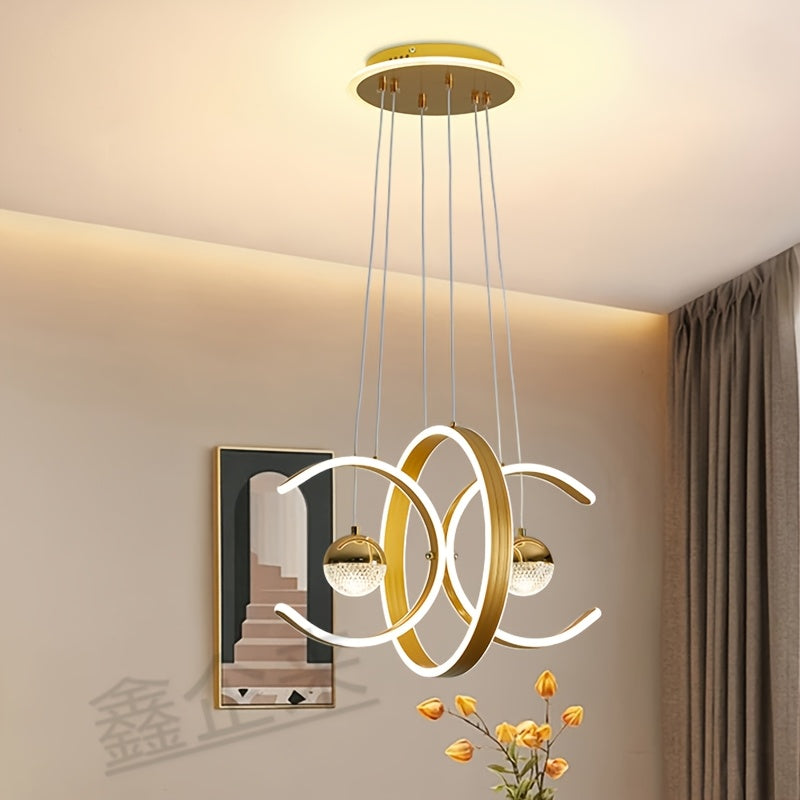 Modern LED Indoor Pendant Light Double-C Circle Pendant Decoration, 3-Color Temperature Adjustable Lighting Fixture