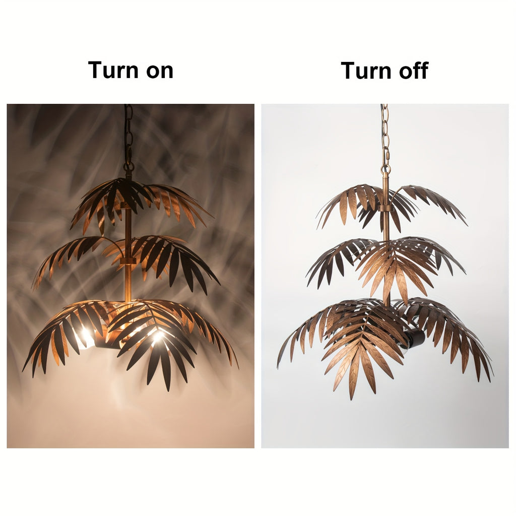 Rustic farmhouse chandelier, gold palm leaf decorative ceiling pendant light, home decor art pendant light