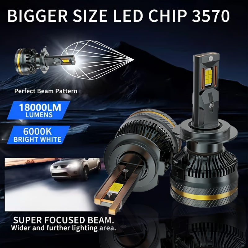 2-Pack Car LED Headlights H1 H3 H4 H7 H8 H9 H11 9005 9006 9012 Dual Copper Tube Lens High/Low Beam Integrated Plug-and-Play