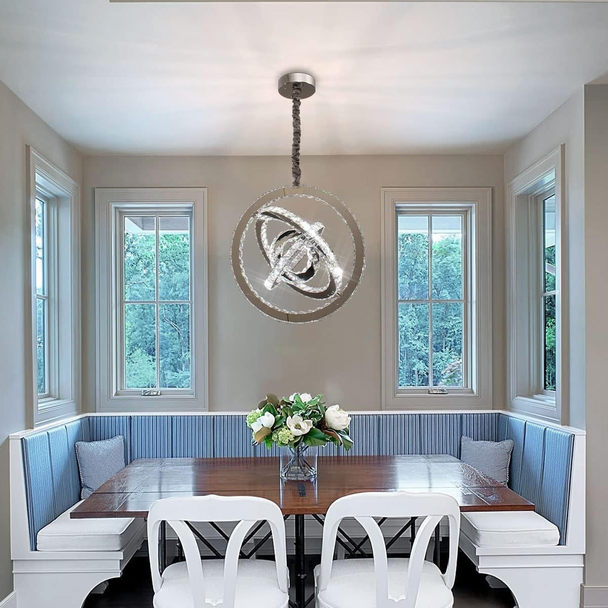 LED Crystal Chandelier, Classic Modern Style Pendant Light, LED Ceiling Light, Crystal and Stainless Steel Material, Suitable for Dining Room and Living Room (Cool White Light)