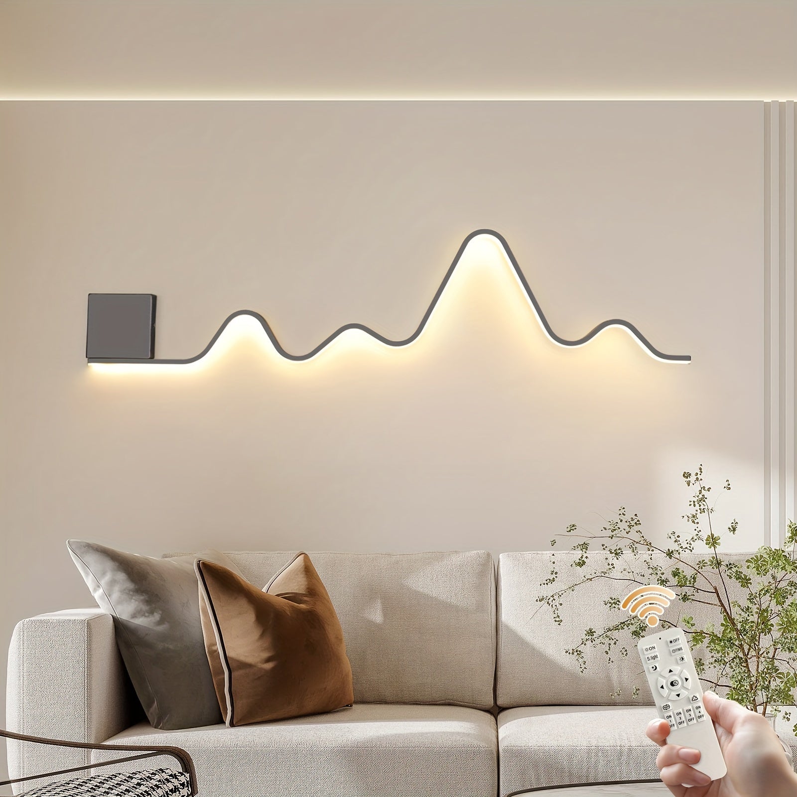 Qcyuui Lighting Dimmable LED Wall Light, Modern Wall Sconce 43.3-Inch / 109cm, Creative Wave Long Linear Wall Light with Remote Control, Suitable for Bedroom, Living Room, Hallway, Stairs, Entryway