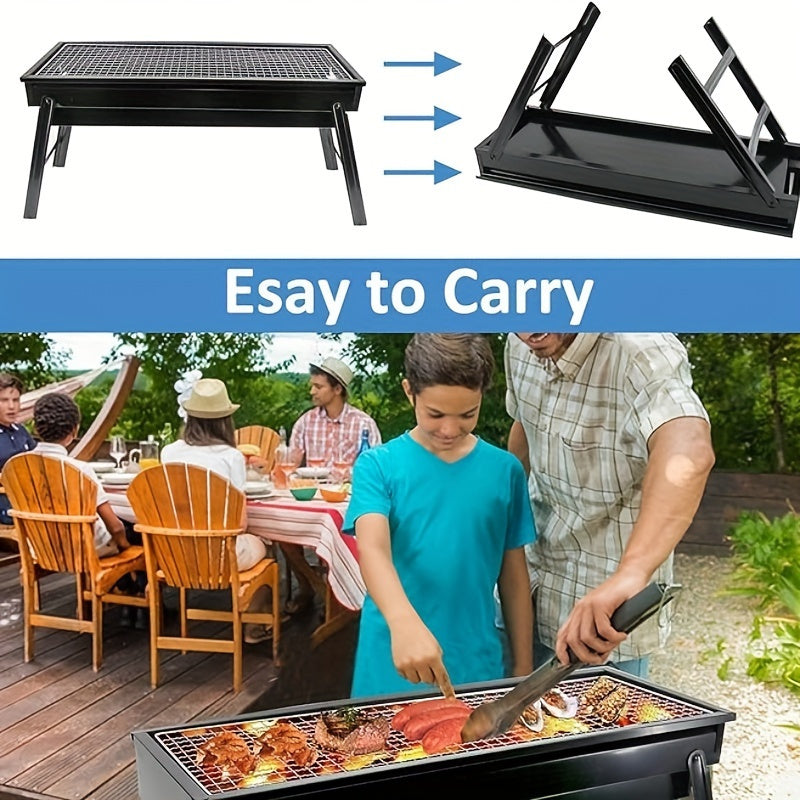 Heavy-Duty Portable Stainless Steel Charcoal Grill with Foldable Legs - Compact BBQ Grill for Camping, Picnic, Backyard | Ideal Choice for Adults, Quick-Ignition Campfire Grill with Carry Case, Polished Surface, Outdoor Cooking Grill