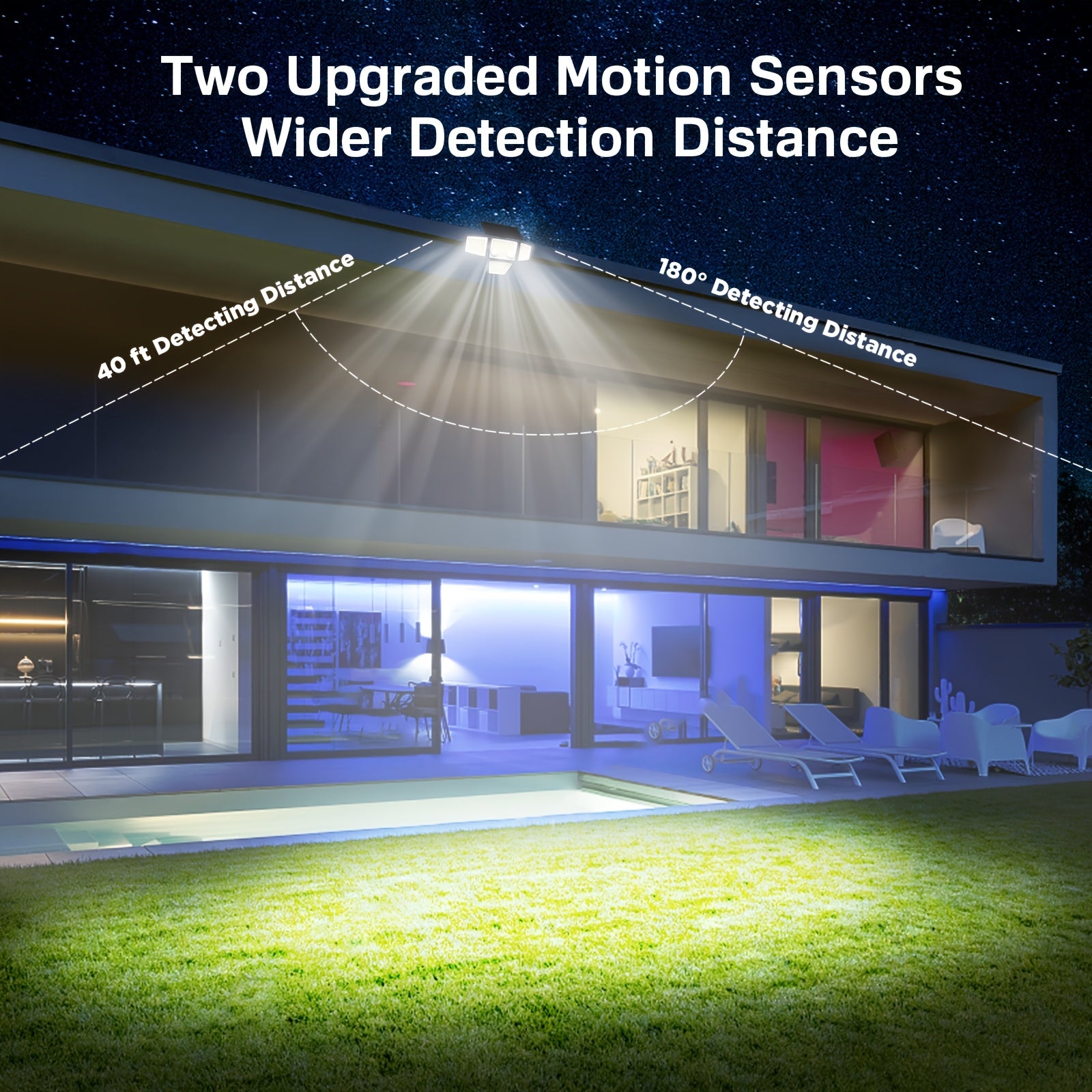 [(1/2-Piece) Solar Outdoor Light] - 3000LM 188 LED 4-Head Sensor Light, IP65 Waterproof, Solar Flood Security Light, Suitable for Backyard, Patio, Garden
