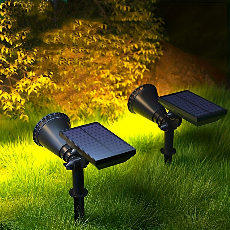 A set of 4 outdoor spotlight fixtures, featuring 9 LED solar lights, equipped with adjustable brightness and RGBW color-changing function. These landscape lights are easy to install, suitable for gardens, driveways, patios