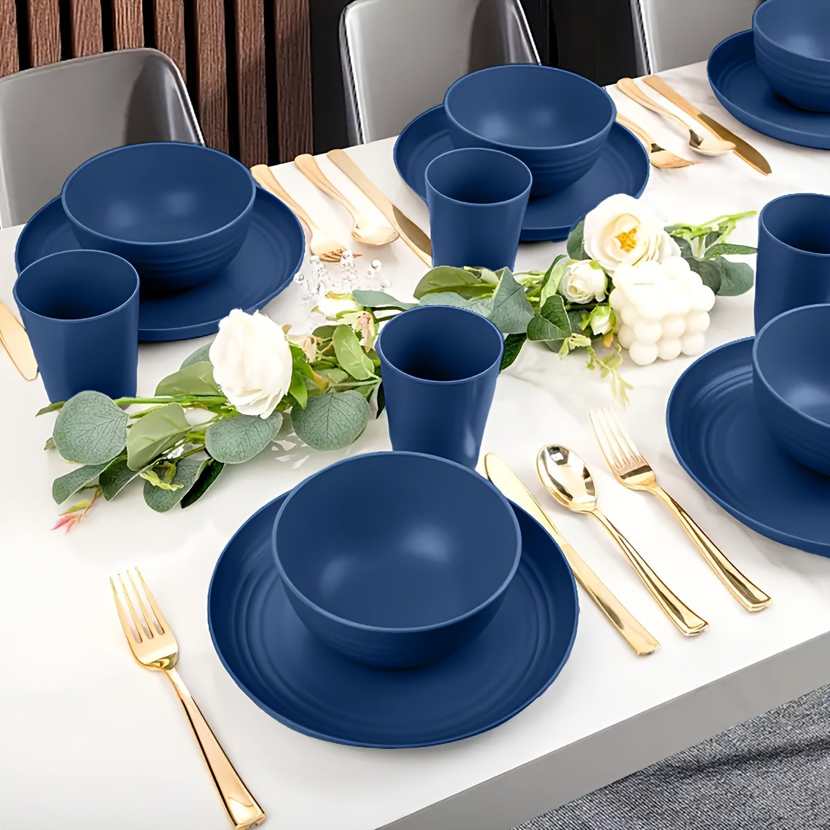 16-Piece Blue Dinnerware Set for 4 Persons – Includes Dinner Plates, Bowls & Cups – Microwave & Dishwasher Safe – Perfect for Christmas, New Year, Valentine‘s Day, Kitchen, Outdoor Camping, RV & Picnics