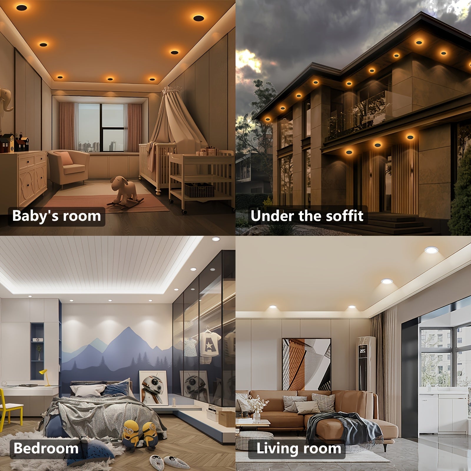 6/10pcs Pot Lights LED 4-Inch Recessed Lighting with Night Light, Dimmable and 5CCT Selectable, Lumiere Encastre Plafond, Slim Downlight 9W, CETL