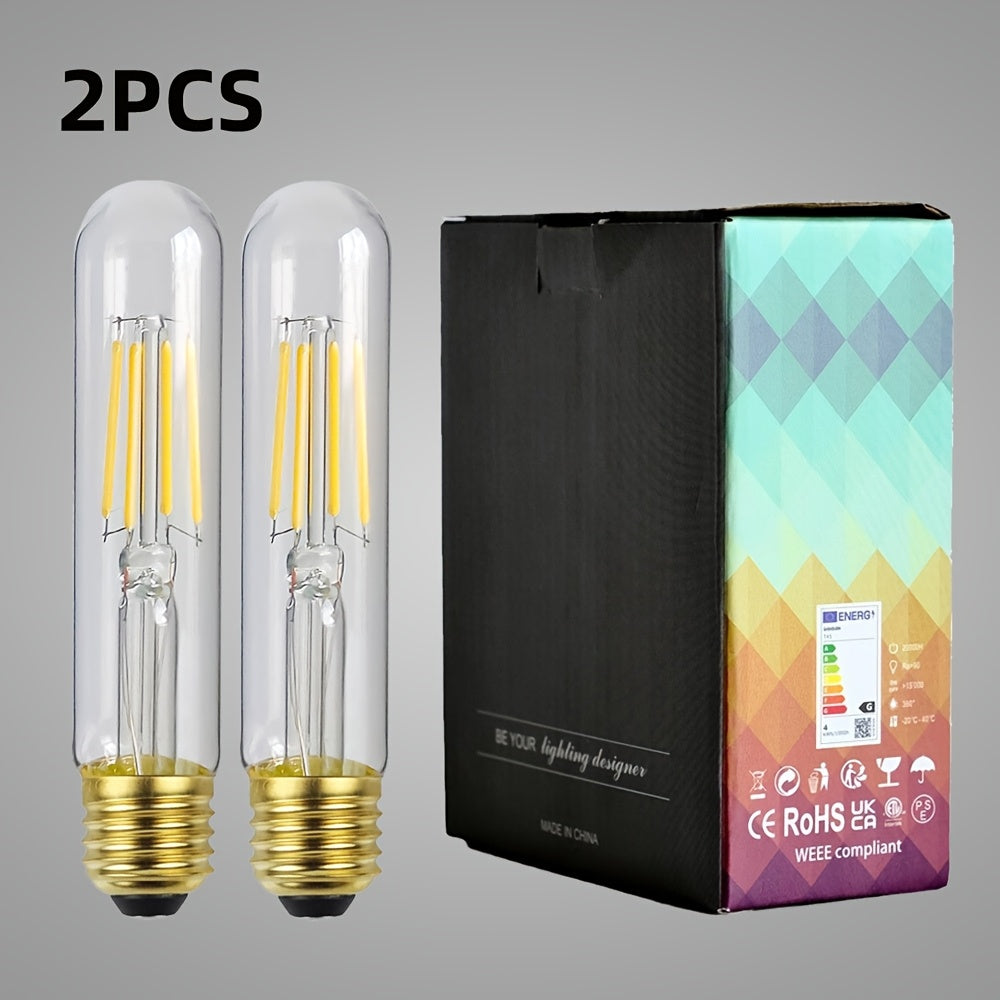 2PCS, decorative Edison LED filament bulb, T28 tubular LED bulb 120V 4W E26 base 4000K neutral white light clear glass bulb non-dimmable, test tube bulb