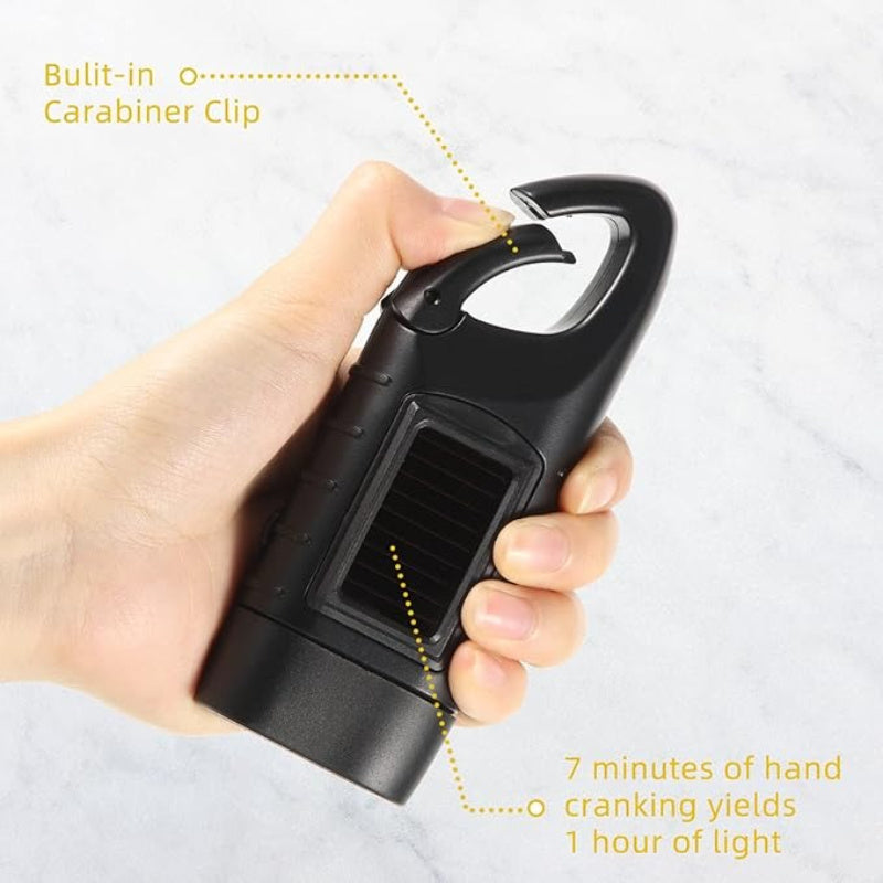 Hand Crank Solar Manual Power Flashlight Rechargeable LED Emergency Light Hand Crank & Solar Function Portable Backpack Flashlight IP66 Waterproof Outdoor Survival Gear