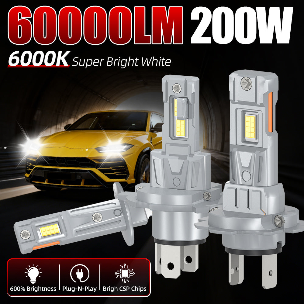 2-Pack LED Bulbs 6000K Super Bright White Light 60000 Lumens 200W Headlight H1/H4/H7/H11/9005/HB3/9006/HB4/9012 Universal, Fits Toyota, Nissan, Honda and Most Car Models, Copper Tube Design, No Decoding Errors