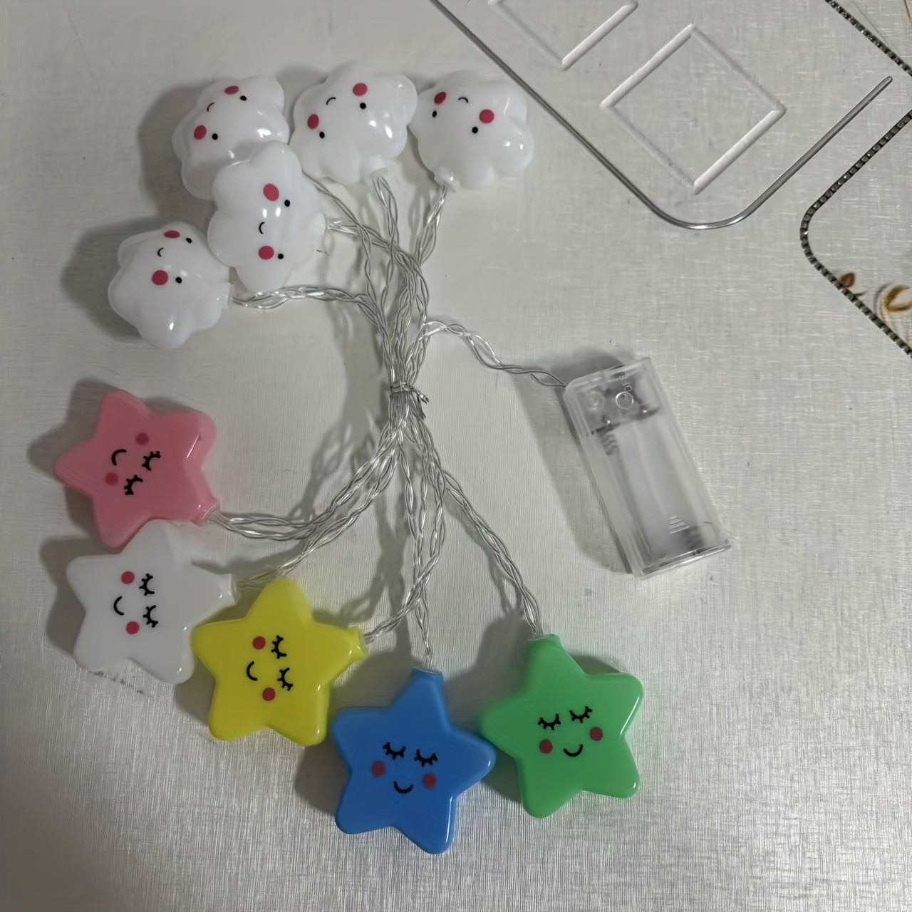 1入 10顆LED星星雲朵燈串，電池供電，便攜式，室內/戶外裝飾照明，適用於節慶派個、花園、露營、婚禮、居家、臥室、聖誕節裝飾