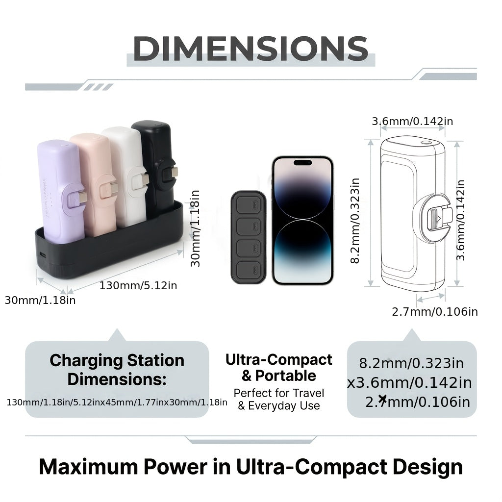 22.5W Fast Charging 20000Mah Mini Portable Charger Set with Four Components | 5000Mah*4 USB-C Power Banks And Charging Station, Compact Design, Perfect for Everyday Use Or Travel, Rechargeable Lithium-Polymer Battery