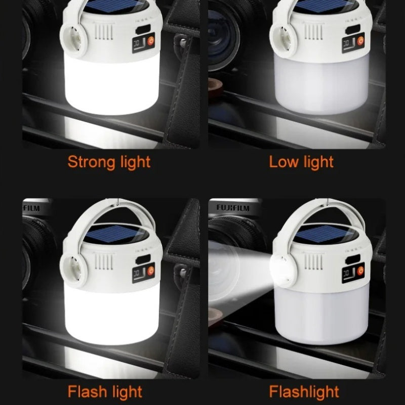 1 set solar camping light, foldable LED spotlight, portable lighting lamp, home emergency light, outdoor camping light, solar camping light, LED bulb light, solar dual charging, compact design, maximum brightness 500 lumens