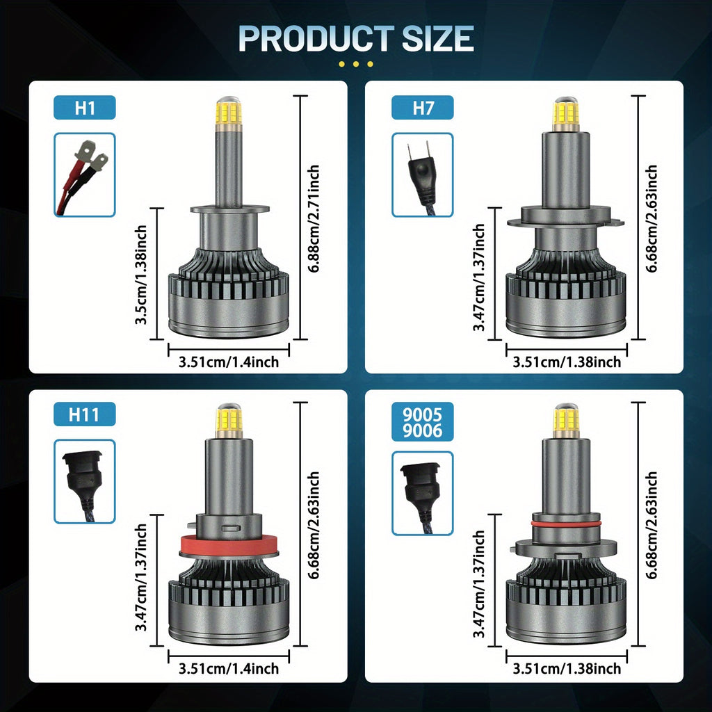 2个H7 LED 360 H1 HB3 HB4 LED H11 H8 9006 9005 汽车大灯灯泡，12V 3D芯片，近光，远光/近光，白天/黑夜视觉，适用于大多数汽车，卡车，SUV，摩托车，照明配件，无需电池