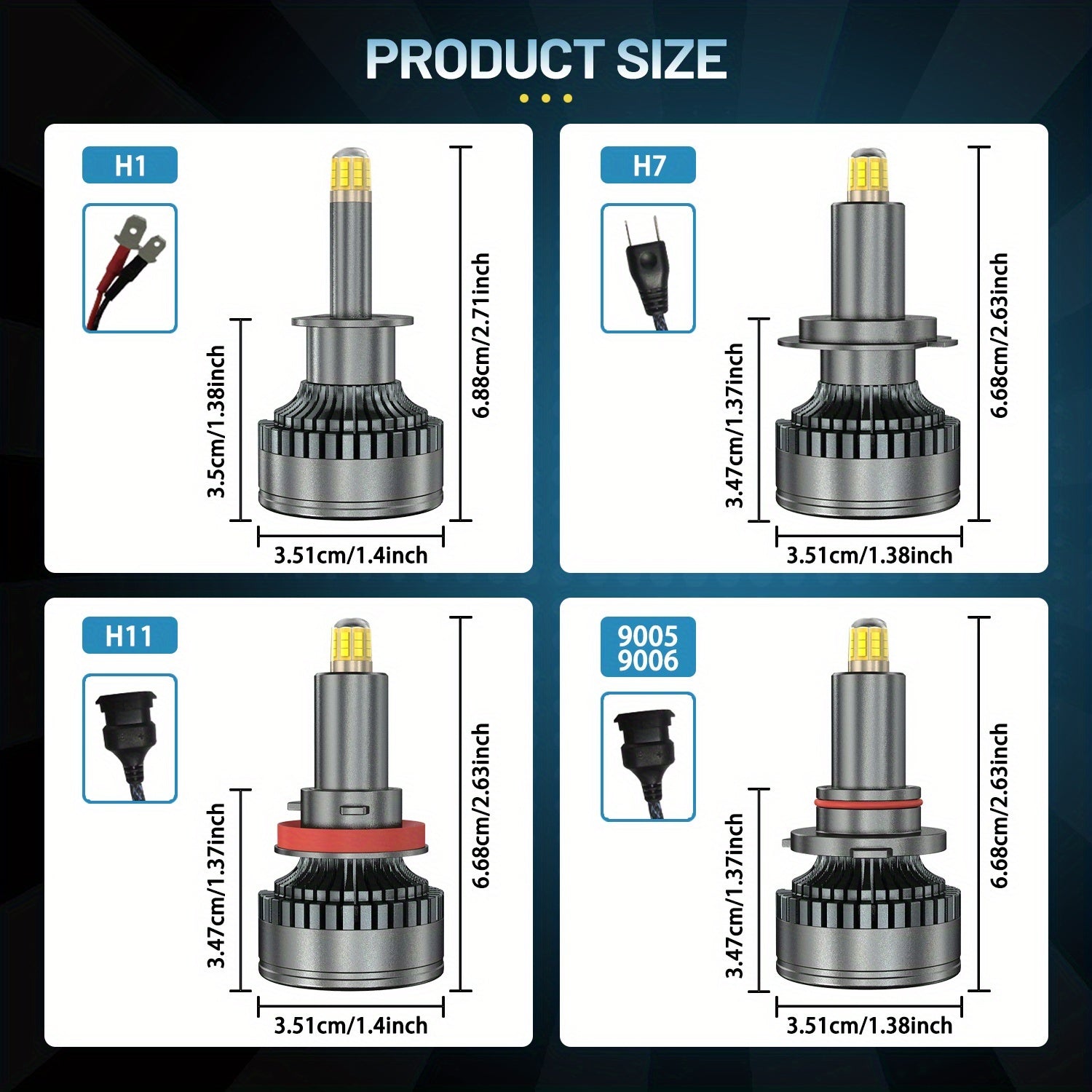 2个H7 LED 360 H1 HB3 HB4 LED H11 H8 9006 9005 汽车大灯灯泡，12V 3D芯片，近光，远光/近光，白天/黑夜视觉，适用于大多数汽车，卡车，SUV，摩托车，照明配件，无需电池