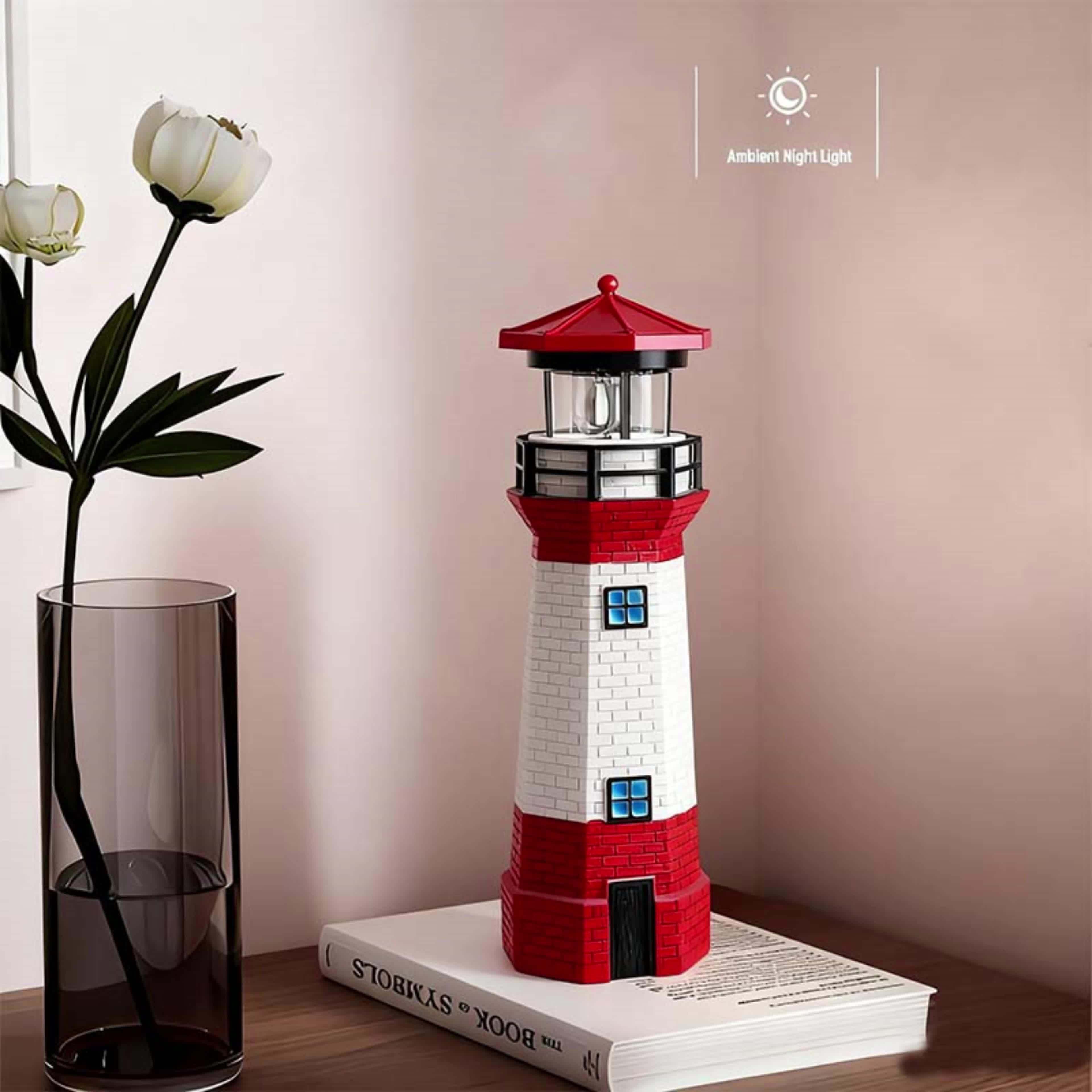olar Lighthouse Garden Outdoor Statue, IP44 Waterproof, Solar Outdoor Light, Automatically Rotating Solar Light, Suitable for Garden, Courtyard, Patio, Ground, Christmas Furniture Decoration, Halloween Decoration, Tabletop Decoration