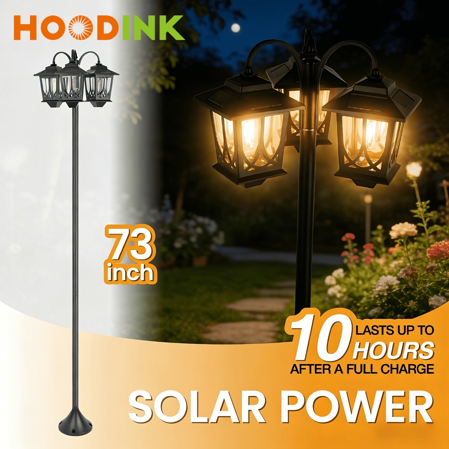 2/1-Piece 73-Inch 3-Head Solar Light, Clear Glass Aluminum, 60 Lumens, Accurate 3000K Light, Adjustable in Sections, Solar Floor Lamp, Outdoor Light, Solar Post Light, Suitable for Home, Courtyard, Garden, Valentine's Day, Carnival