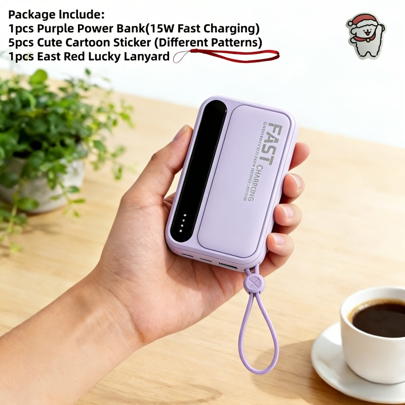 2026 LADAPU Newest Upgrade Mini Cute 10000mAh Portable Pocket Size 5W 15W Fast ChargingPower Bank, Small Size Large Capacity High Appearance, Built-in 4 Cables, High-SpeedRechargeable Battery, Trave Must Have, Great Girlfriend Gift, For IPhone