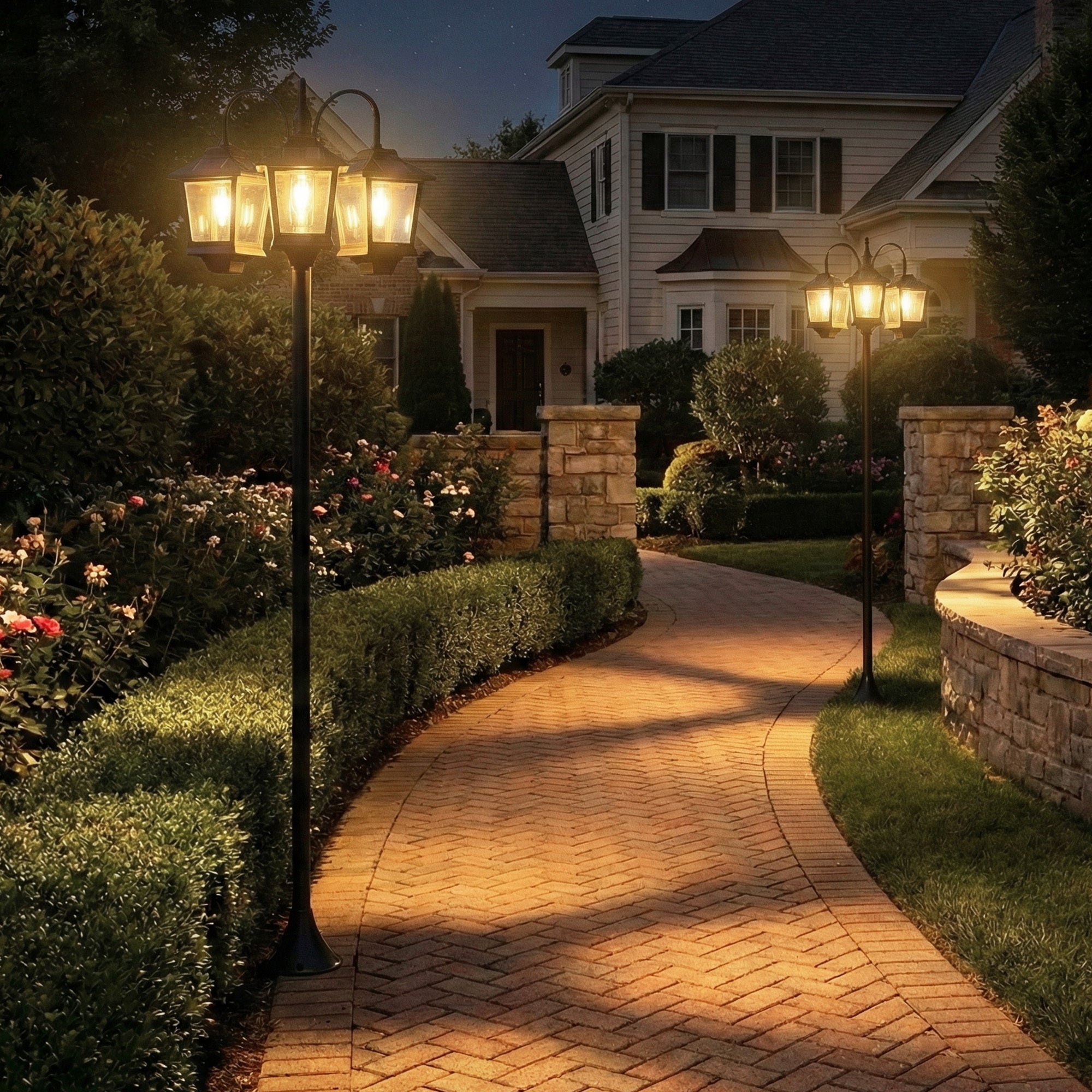 74-Inch 3-Head Solar Lamp Post Light, Waterproof LED Solar Light Pole with Automatic Dusk-to-Dawn Sensor, IP44 Waterproof, Outdoor Lamp Post for Garden Courtyard Driveway, Black