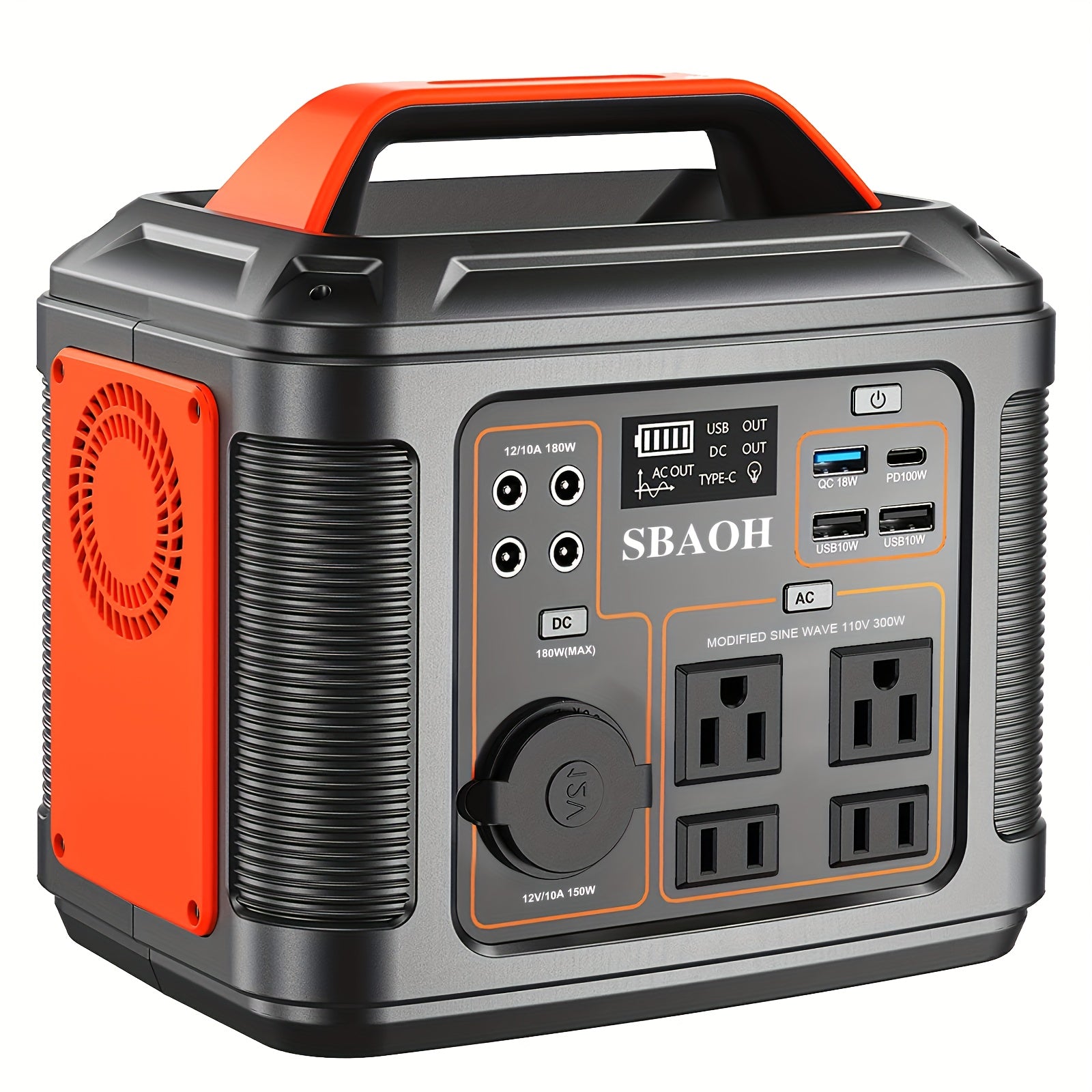 SBAOH 300W行動式發電機 296Wh 8000mAh太陽能發電機及60W太陽能板 帶交流直流輸出/快速充電/手電筒/房車/應急備用/露營功能 橙色款