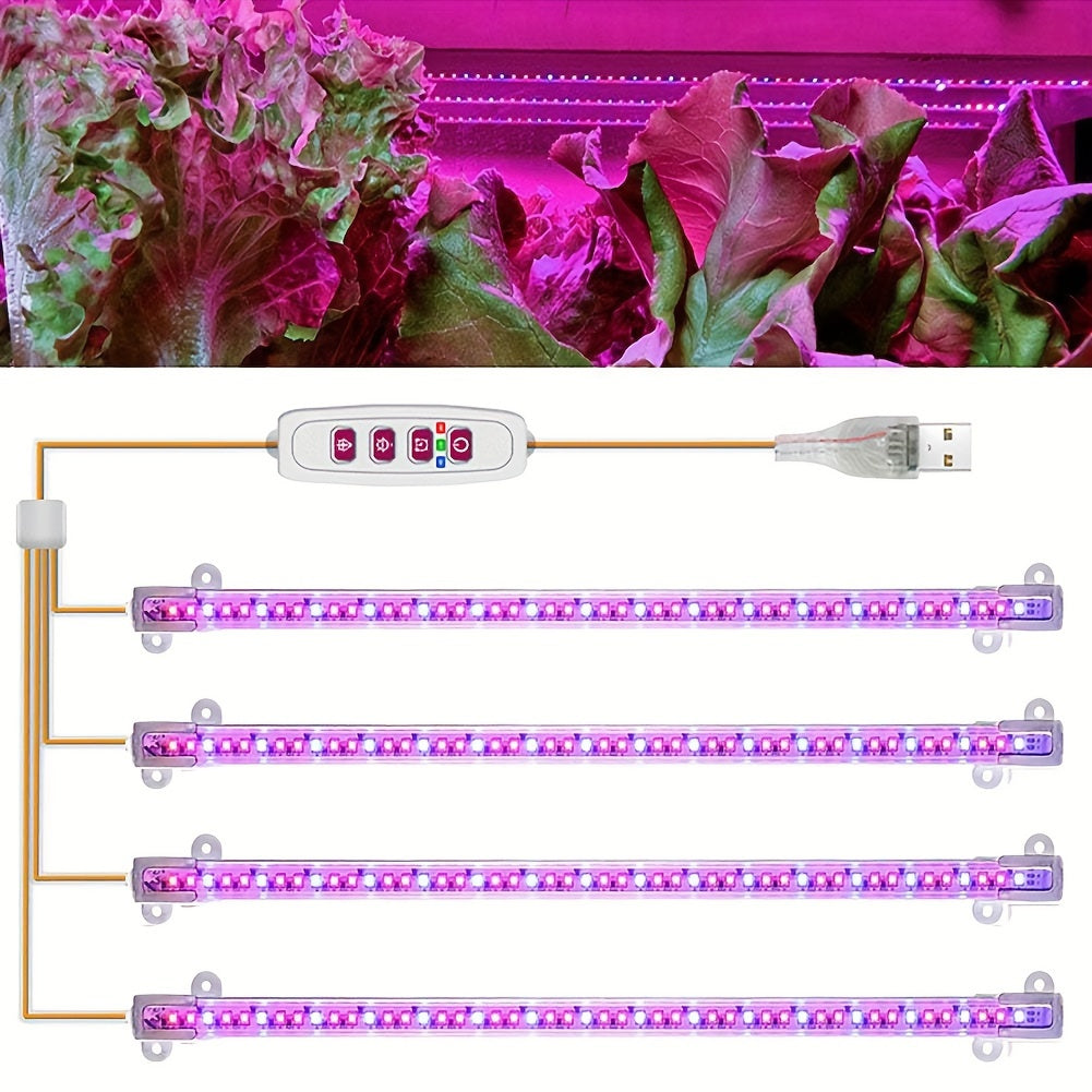1/2/3/4 red/blue 11.81-inch LED grow light strip tube, timer control 8/12/16 hours, indoor plant USB brightness adjustment, full spectrum plant light for seedlings, vegetables, flowers