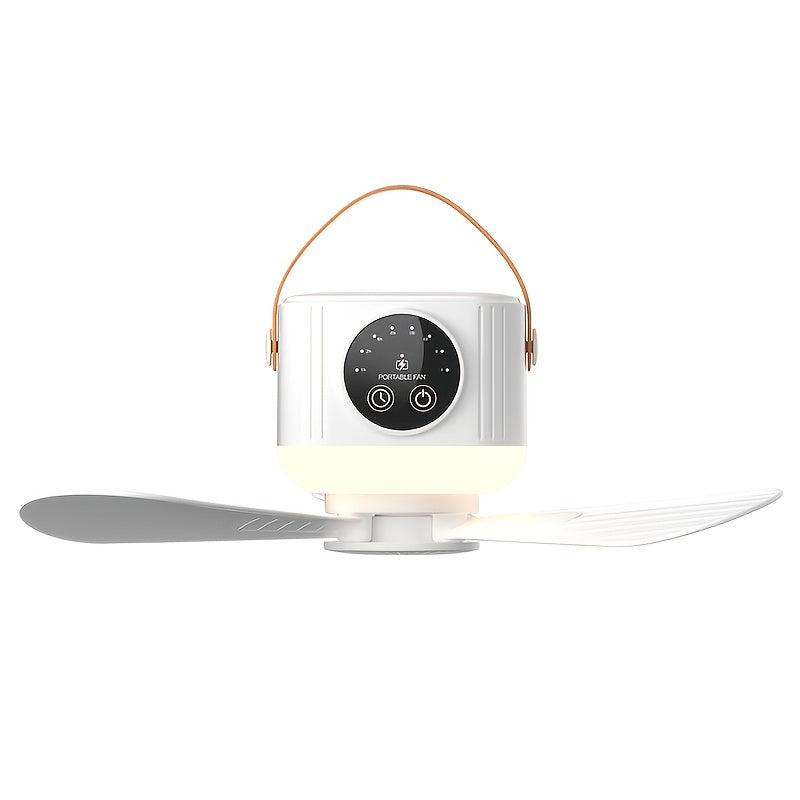 Portable Hanging Fan Light, 2-in-1 Camping Fan with Light, Adjustable Wind Speed, Leather Handle, Mini Silent Fan, Suitable for Bedroom, Dormitory, Office, Travel and Outdoor Use