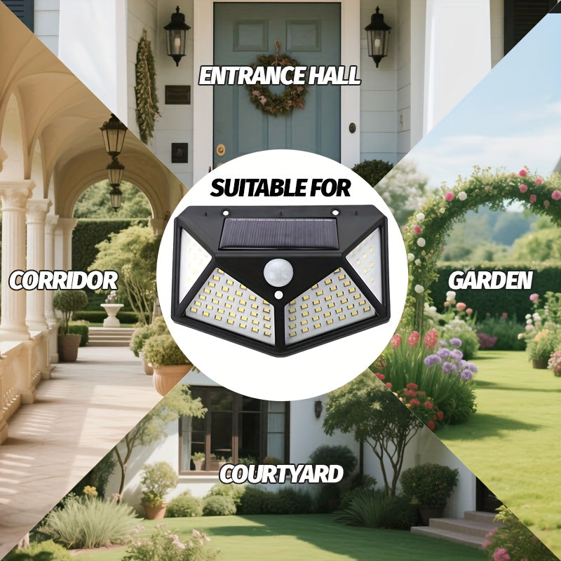 1 Pack High Brightness 100LED Motion Detection Street Light, Solar Charging Emergency Lighting, 3 Modes Outdoor Multifunctional Garden Light, Portable Wall Light, Perfect for Fences, Villas, Balconies, Pathways, Wide Area High Brightness Floodlight
