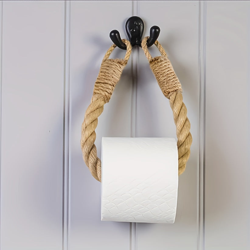 Jute Rope Toilet Paper & Towel Holder - Rustic Décor Wall Mount Paper Roll Holder for Bathroom & Kitchen