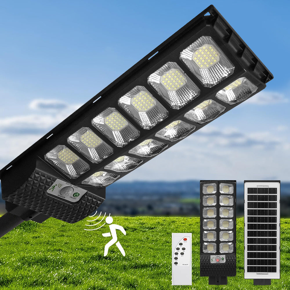 Super Bright LED Solar Street Light - 6500K Color Temperature, IPX5 Protection Rating, Dusk-to-Dawn Auto Sensor Outdoor Floodlight, with Wide Angle PIR Motion Sensor, 3 Lighting Modes, Perfect for Garages, Cafes, Hotels, Shopping Malls
