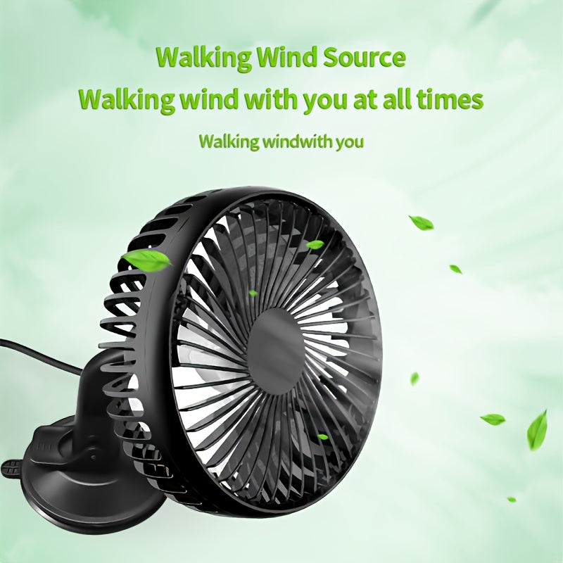 USB Car Fan, USB Suction Cup Car Fan, 3 Speed Adjustable Strong Wind, Brushless Motor Quiet Low Noise, Non-Slip Silicone Base, Suitable for Dashboard Windshield and Multiple Scenarios