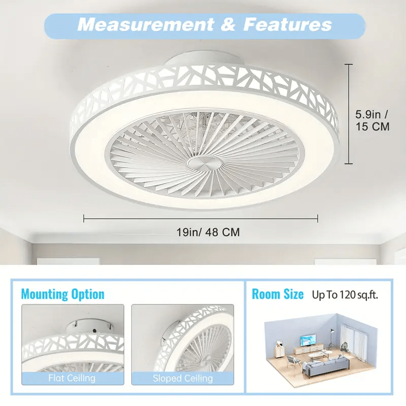 19" Low Profile Ceiling Fan with Remote, Modern Flush Mount Ceiling Fan, Dimmable LED with 3 Color Temperatures, 6-Speed Reversible Fan, for Bedroom, Living Room, Office, Indoor Use