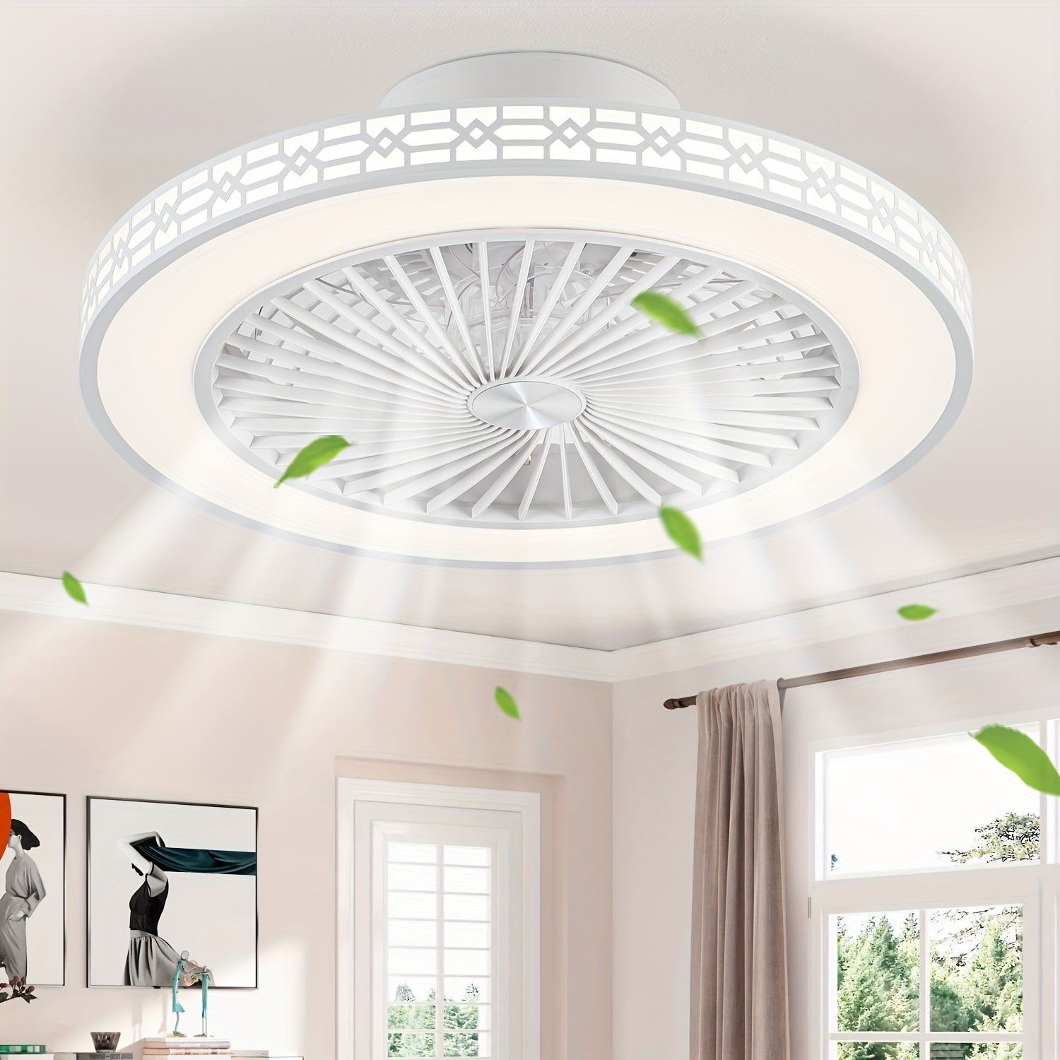 20 Inch Modern LED Ceiling Fan Light, Embedded Mount Design with Adjustable 3000K-6500K Lighting, Reversible Airflow for Better Air Circulation, Ideal for Office, Study, Bedroom and Indoor Spaces, Ceiling Fan Lamp