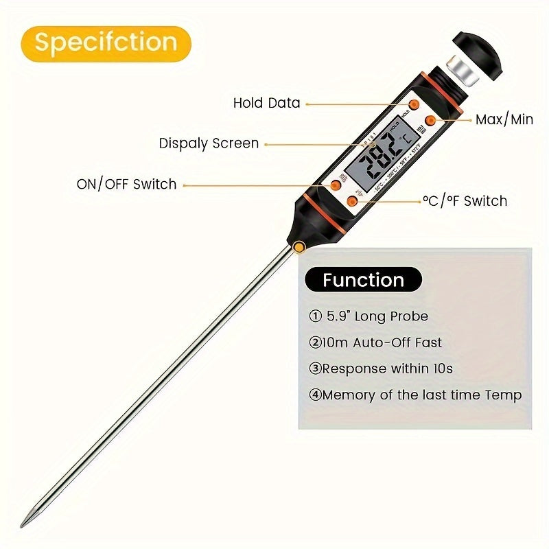 1 Piece Instant Read Meat Thermometer – Digital Thermometer for BBQ, Garden, Kitchen, Outdoor, Camping, Cooking, Grilling – For Heating Milk, Candy, Baking, and Other Kitchen Gadgets