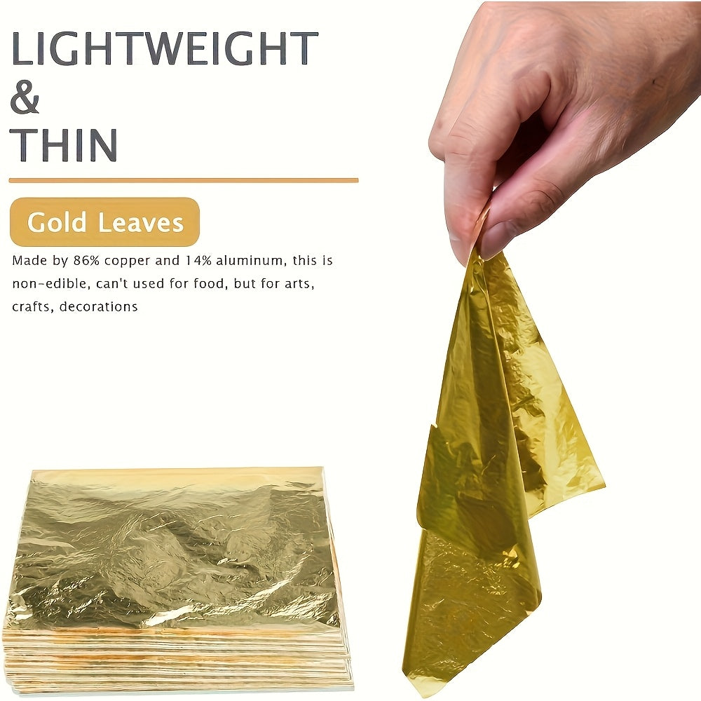 50片金箔纸（3.15英寸×3.35英寸），仿金箔纸，适用于树脂工艺品、美甲、史莱姆、剪贴簿、画布绘画、DIY艺术鎏金雕像、家具及墙面装饰