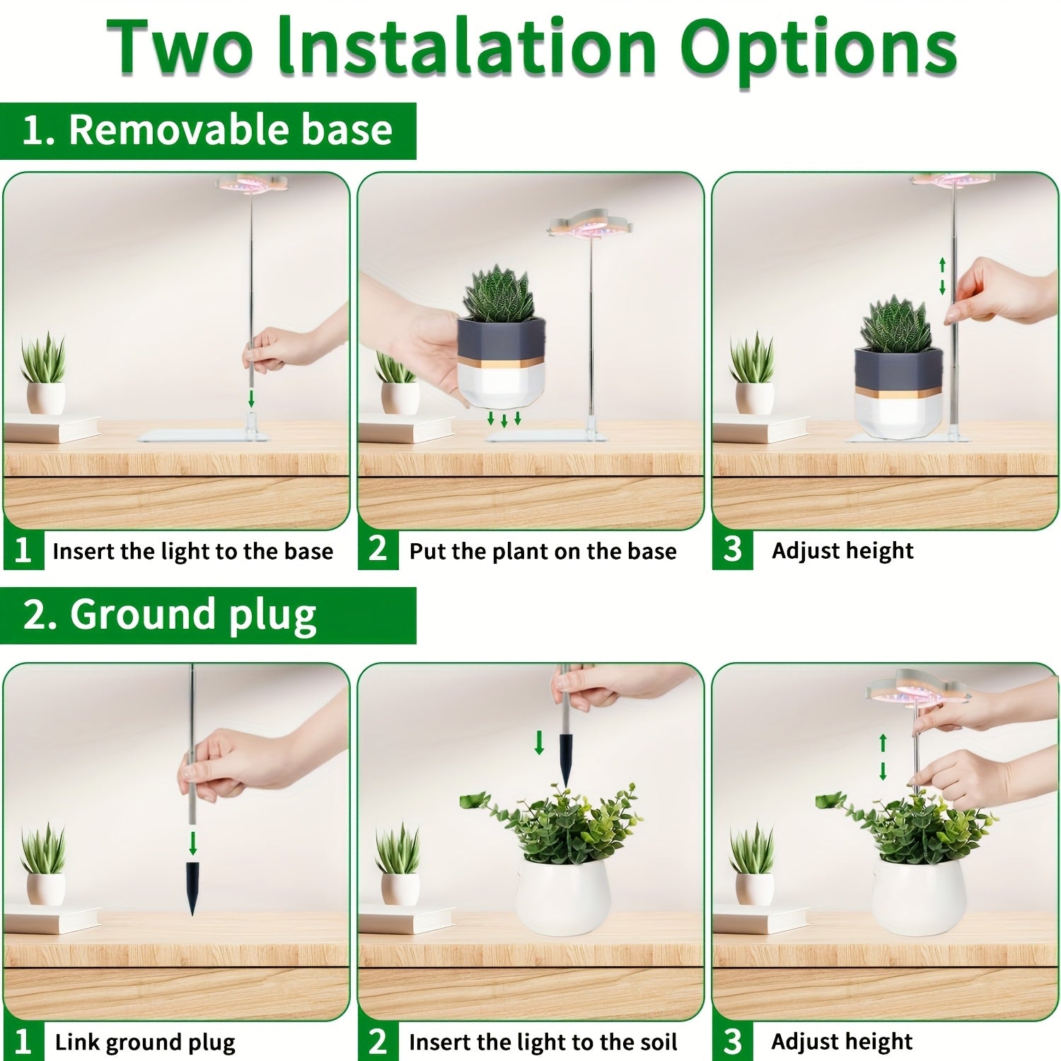 Cute Bee Shaped Plant Grow Light, 5 Brightness Levels & 4 Timer Options, Height Adjustable, Available with Ground Stake or Acrylic Stand