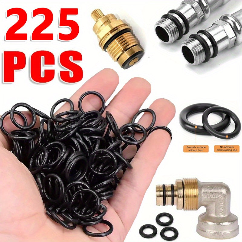 225-Piece O-Ring Assortment Set – Sealing Washers in 18 Sizes, Nitrile Rubber Round Gaskets, Elastic Oil-Resistant Seals for Professional Plumbing Repair