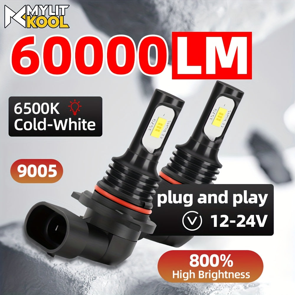 Set of 2 LED Car Headlight Bulbs, Compatible with H3, H4, H7, H11, 5020, 9005/HB3, 9006/HB4, 880 and 881, Provides 60000 Lumens and 250W Brightness, Easy to Install, Compact Design, No Battery Needed, Battery Not Included