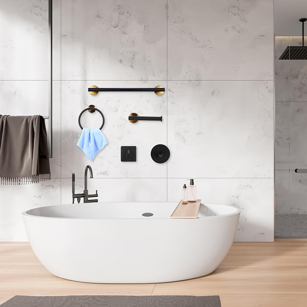 10-Piece Matte Black Bathroom Hardware Set - SUS304 Stainless Steel Wall Mount Towel Bar (16"), Toilet Paper Holder, Corner Hook & 2 Robe Hooks, with Screws & Anchors - Rustproof Bathroom Organizer for Towels, Robes, Accessories - Easy Install