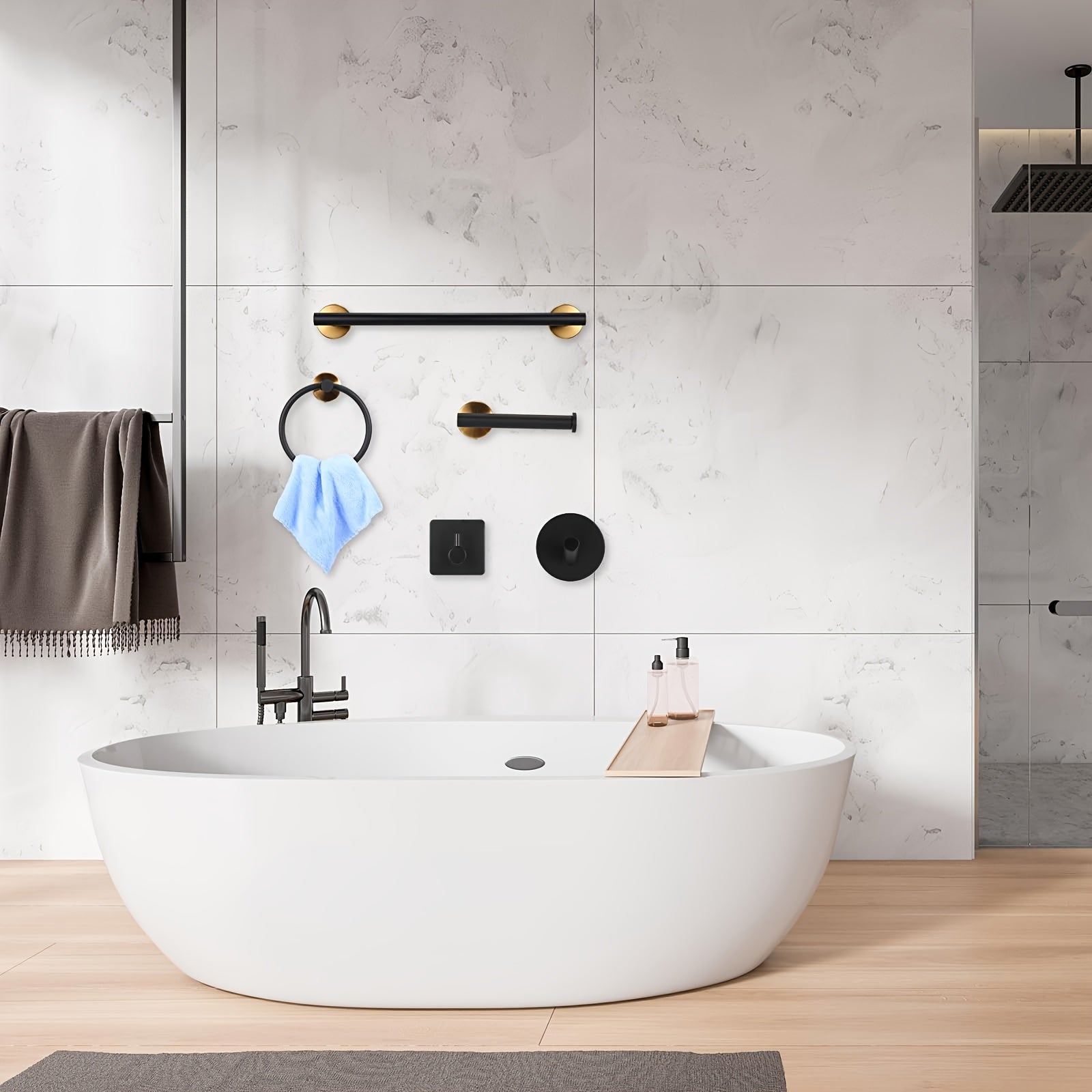10-Piece Matte Black Bathroom Hardware Set - SUS304 Stainless Steel Wall Mount Towel Bar (16"), Toilet Paper Holder, Corner Hook & 2 Robe Hooks, with Screws & Anchors - Rustproof Bathroom Organizer for Towels, Robes, Accessories - Easy Install
