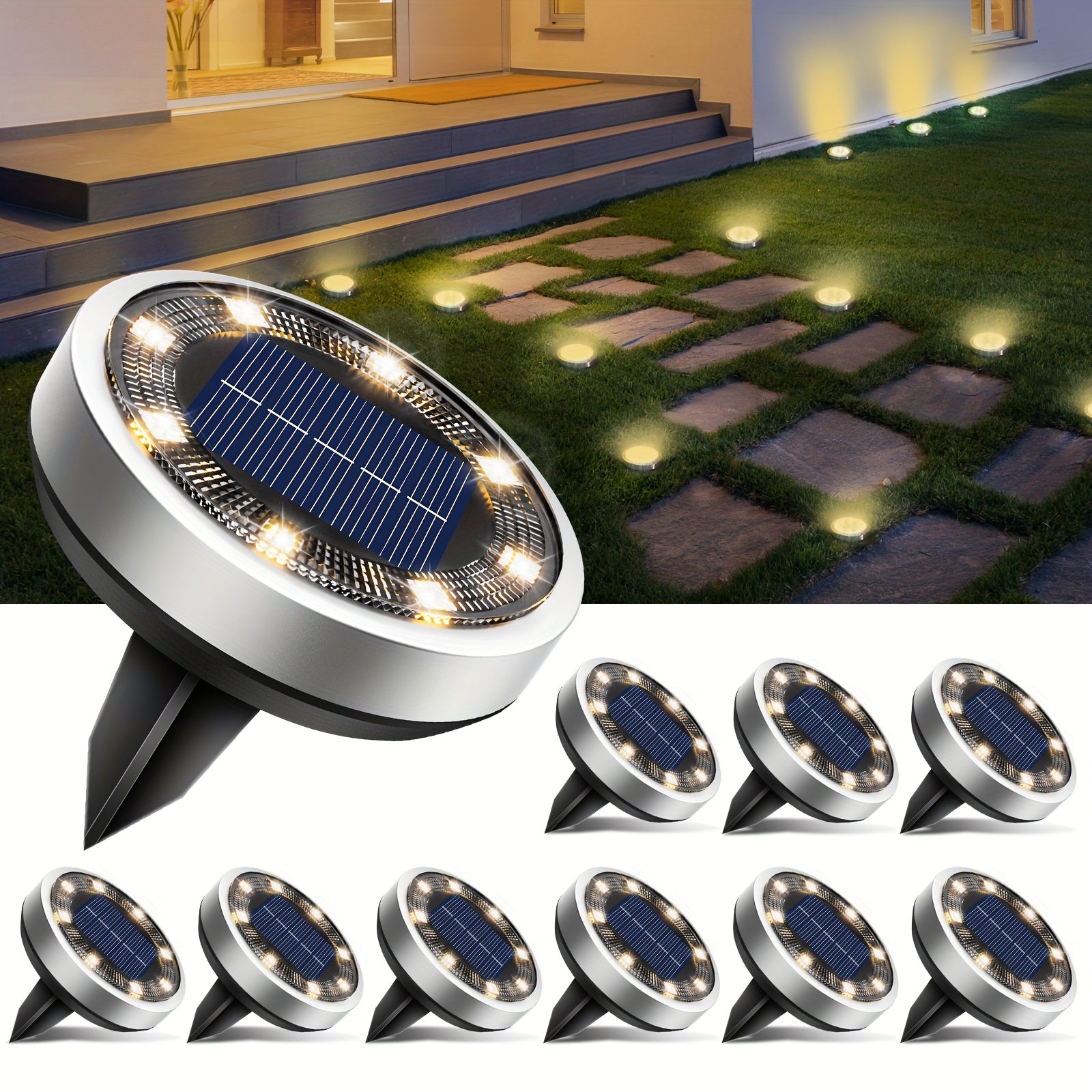 4/5/6/10/12/20pcs 8LED Super Bright Solar In-Ground Light (Regular/Mini Style) Outdoor IP44 Solar Powered Ground Light, Perfect for Garden, Backyard, Stairs, Pool, Walkway, Driveway, Pavement, Flower Bed, Auto On/Off, Easy Installation