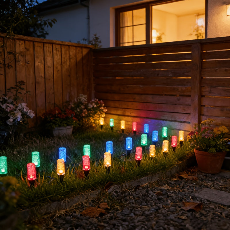 18-Piece Outdoor Solar Light, Colorful LED Ice Silk Garden Ground Insert Light, IP54 Waterproof Rating, Warm Light Landscape Lighting, Suitable for Courtyard, Lawn, Patio, Walkway, Fence and Party Decoration (Warm Light / White Light / RGB)