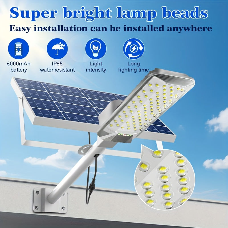 New Super Bright Solar Street Light, 240° Wide Angle Illumination, with Remote Control, 6000mAh, IP65 Outdoor Waterproof Exterior Wall Light, Semi-Flush Wall Light, Perfect for Courtyard, Pathway, Garage, Garden, Porch, Patio, Road