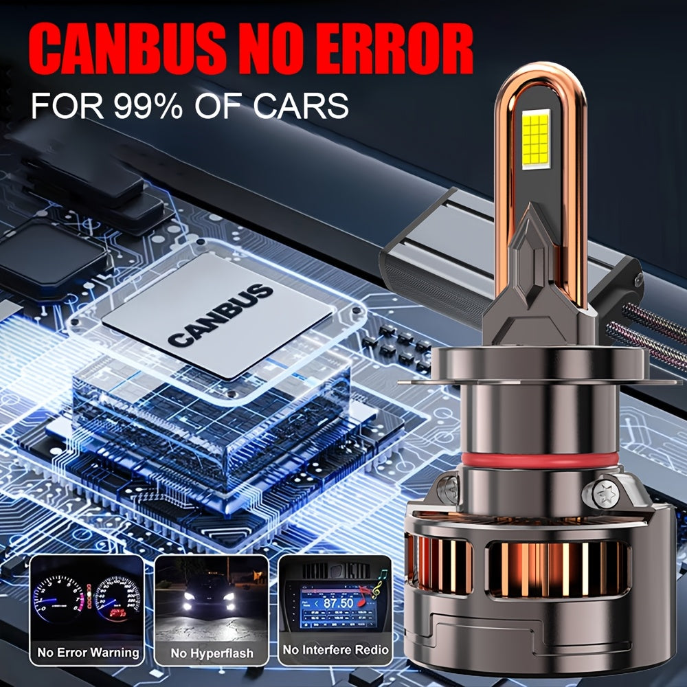 2-Pack H7 Car LED Headlight Bulbs, Compatible with H1/H4/9003/HB2/H7/H18/H11/H9/H8 Sockets, 60000 Lumens Brightness, 900% Brightness Increase, 9570 CSP Chip, 7500K Color Temperature