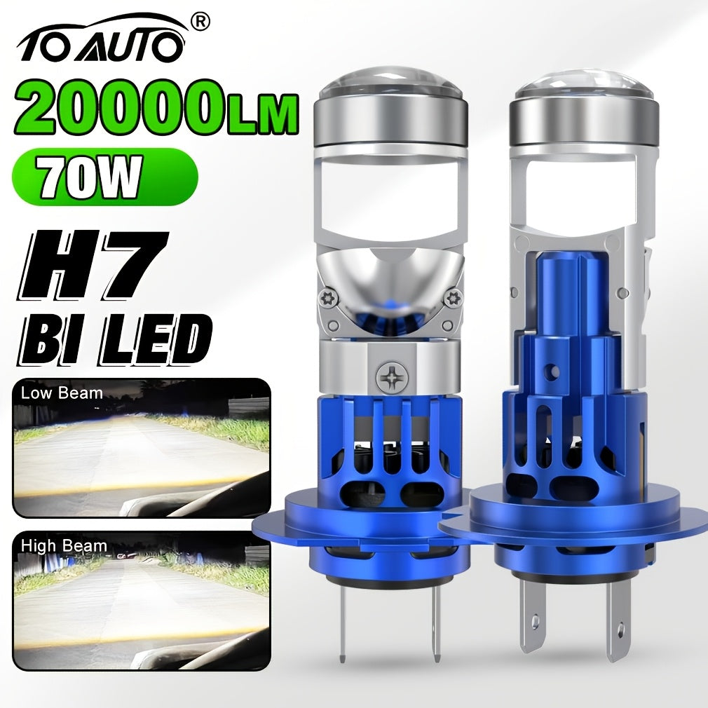 TOAUTO 2-Pack H7 LED Lens Car Headlight Bulbs CSP 3570 Projector Lens 1:1 Ratio 6500K Color Temperature Vehicle CAN Bus Compatible 70W Power 20000 Lumens Car Fog Light Auto Lamp
