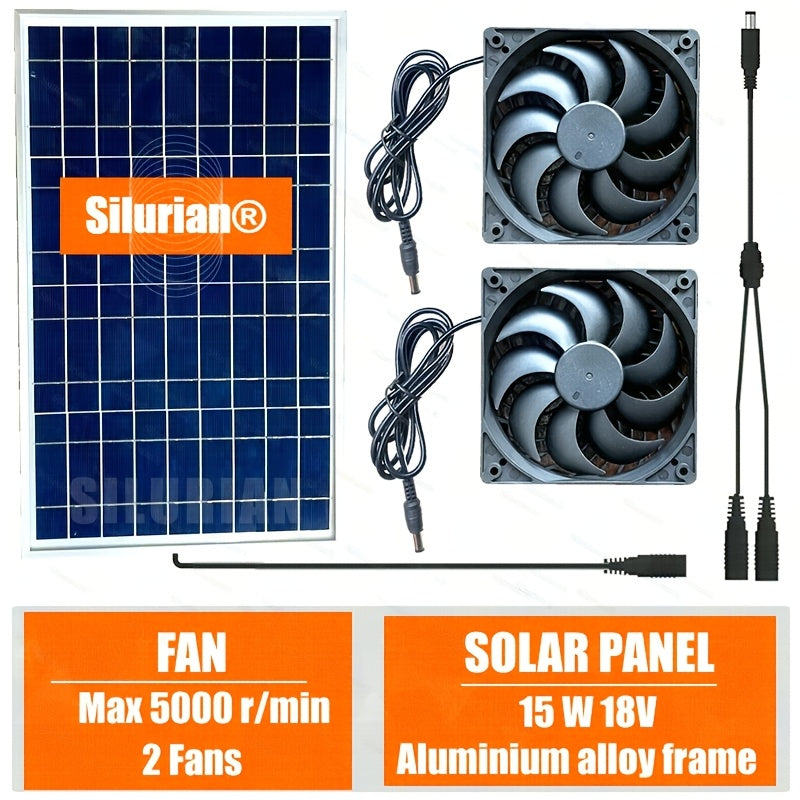 High-Efficiency Solar & Wind Powered Dual Fan Set for Material Handling Industrial Plants, Black, Window Exhaust Duct, Outdoor Air Circulation, Solar Powered, Eco-Friendly, Greenhouse Ventilation, Shed Cooling