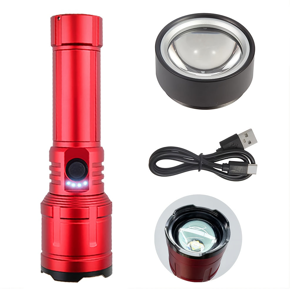 Ignition Aluminum Alloy Flashlight, Fresnel Lens Equipped, Rechargeable LED Light, 5 Modes High Lumen Flashlight, 5000mAh Battery Type-C Fast Charging, Long Range IP44 Waterproof, Ideal for Camping Night Use and Gift Giving