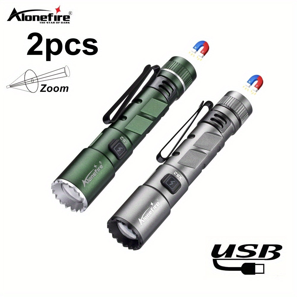 2 Pack Mini Zoom High-Brightness Pen Light, Palm-Sized LED Flashlight, Type-C USB Rechargeable Portable Night Light & Emergency Light, Pocket-Sized Magnetic Flashlight for Women's Bags, Outdoor Camping
