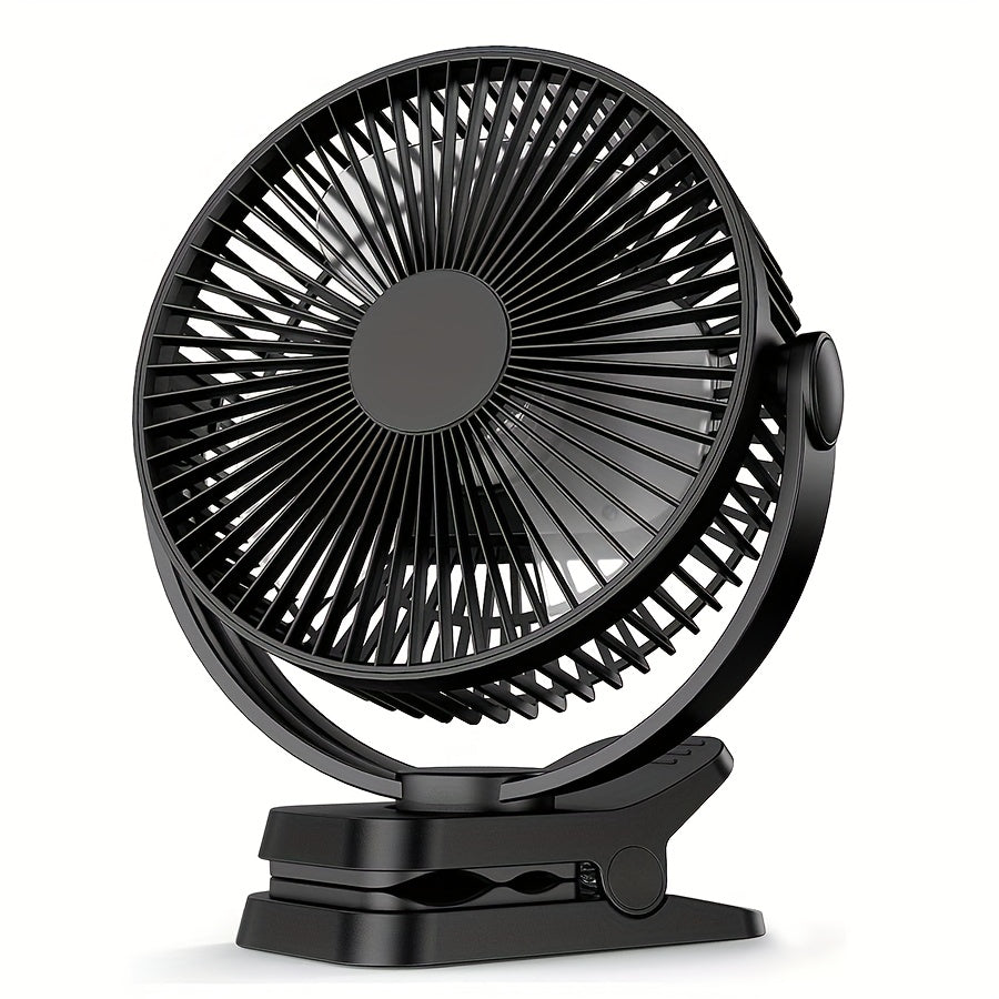 8 Inch Portable Clamp Desk Fan, 10000mAh Battery Up to 37H Working Time, USB Rechargeable Quiet Strong Airflow Fan with Digital Display, 5 Speed Levels, Durable Clamp Fan with Power Bank Output